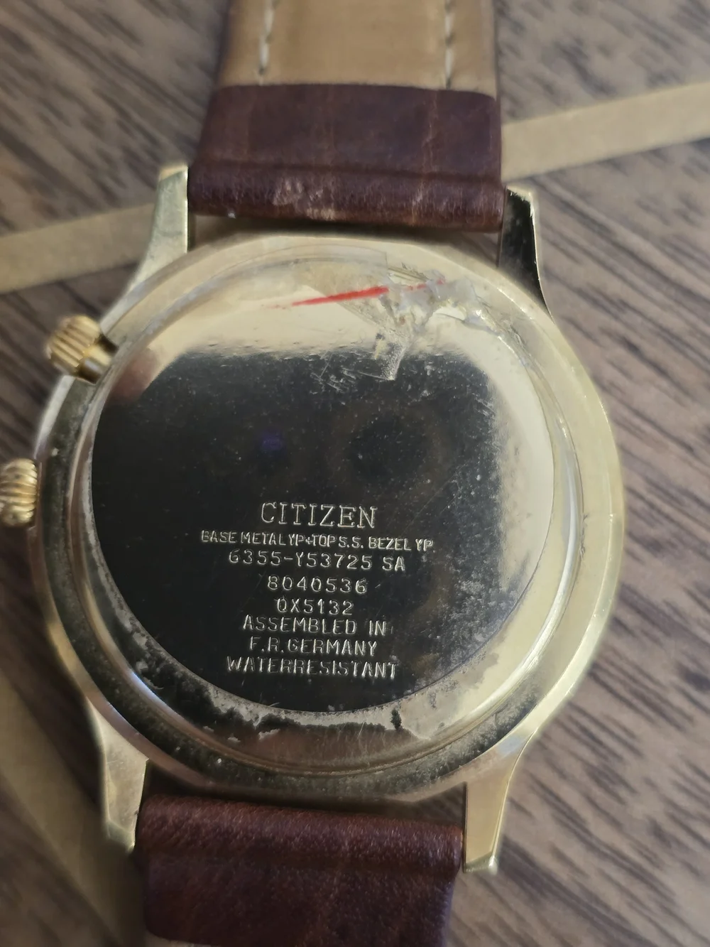 Citizen Gold-Tone Calendar Watch with Brown Leather Strap